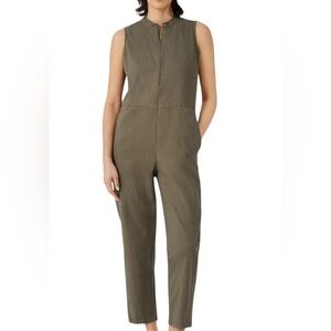 Eileen Fisher olive green hemp cotton blend sleeveless jumpsuit tapered leg XXS